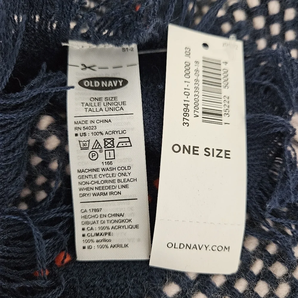 Old Navy Oversized Wrap Scarf Rectangle Blue Stripe Cozy Knit Fringe Hem OS